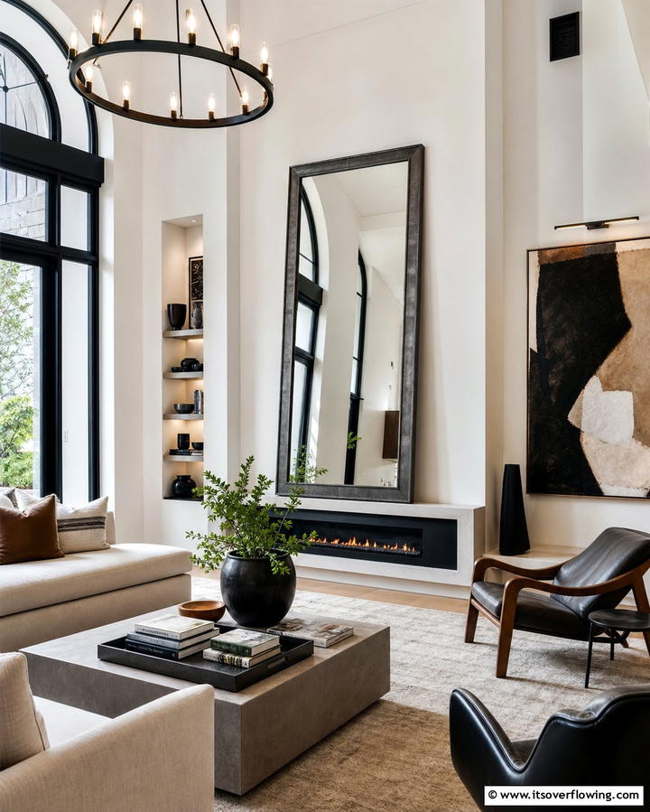 Geometric Mirror - 25 Mirror Over Fireplace Ideas to Elevate Your Space