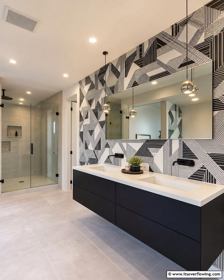 Geometric Modern Lines - 21 Bathroom Wallpaper Ideas to Add Bold Patterns or Subtle Texture