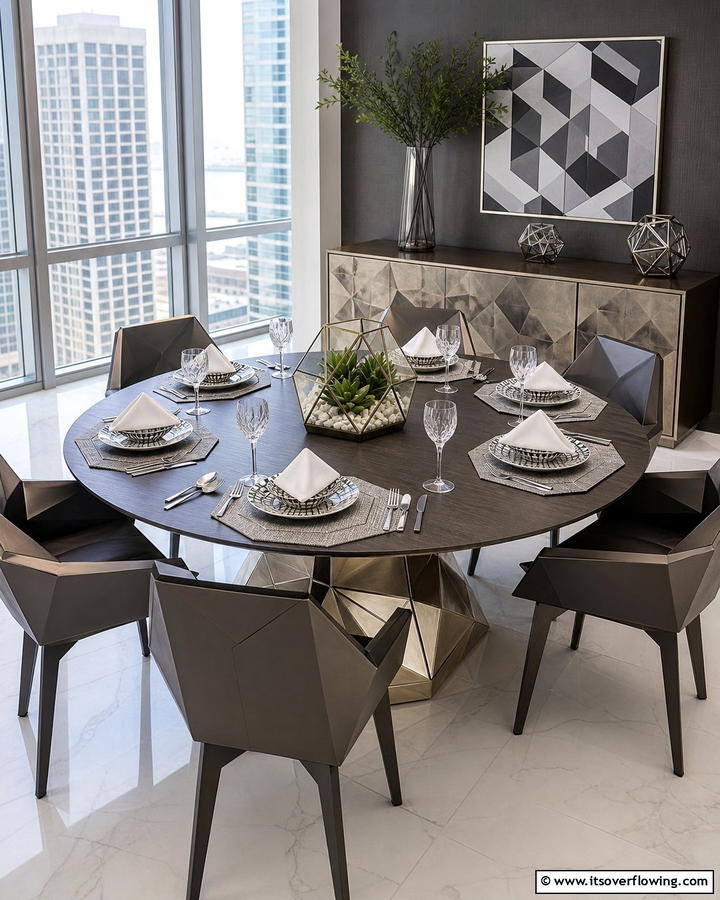 Geometric Modernity - 20 Round Table Decor Ideas for Stylish Dining Spaces