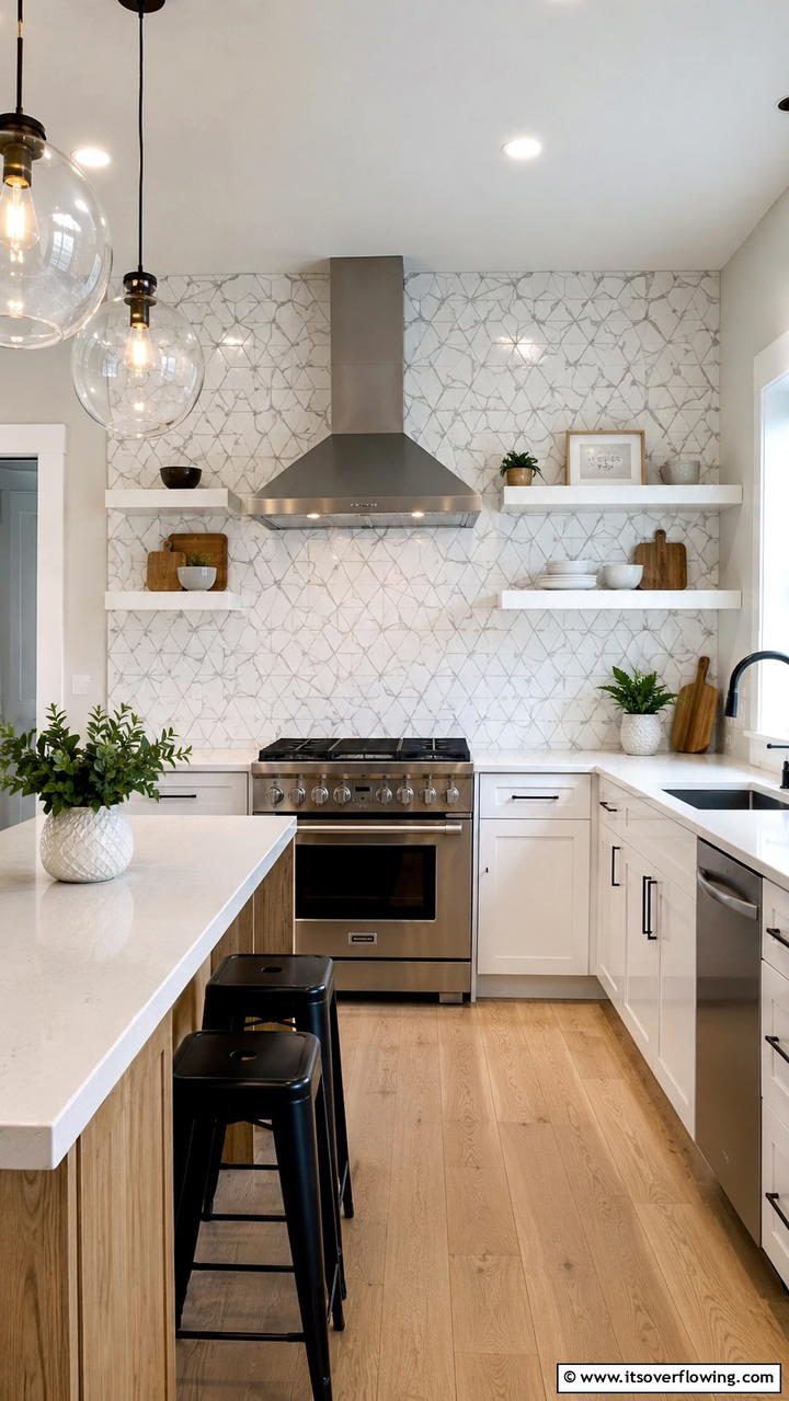 Geometric Mosaic Magic - 21 Modern White Kitchen Backsplash Ideas for Style