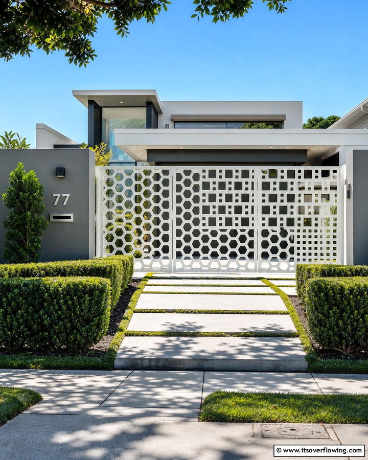 Geometric Panel Gate - 20 Front Door Gate Ideas to Enhance Your Home’s Curb Appeal