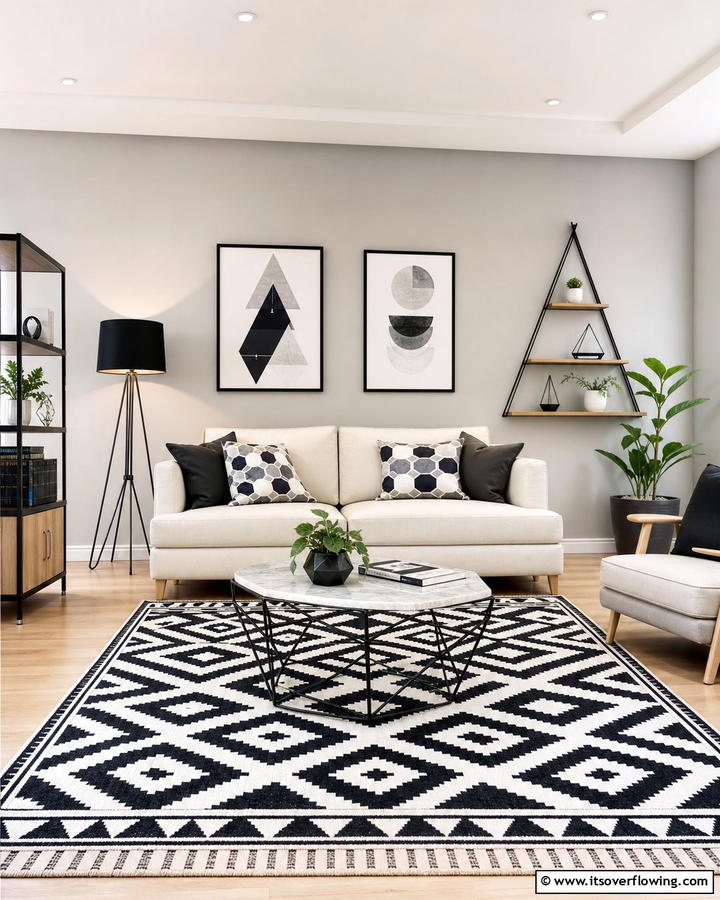Geometric Pattern Accents - 21 Scandinavian Living Room Ideas for Airy Minimalism