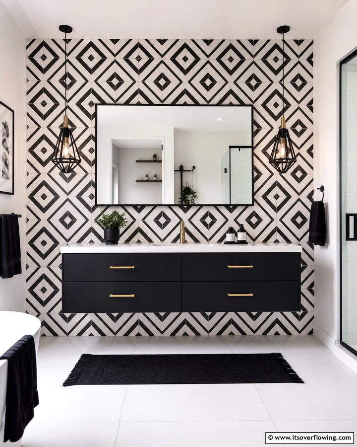 Geometric Pattern Brilliance - 21 Bathroom Accent Wall Ideas for Bold & Textured Designs