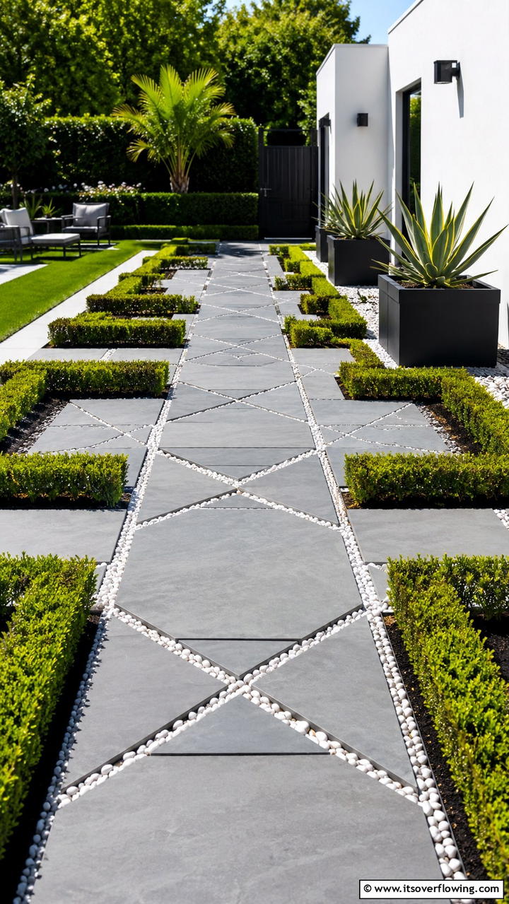 Geometric Pattern Flagstone Walkway - 30 Flagstone Walkway Ideas for Charming Pathways