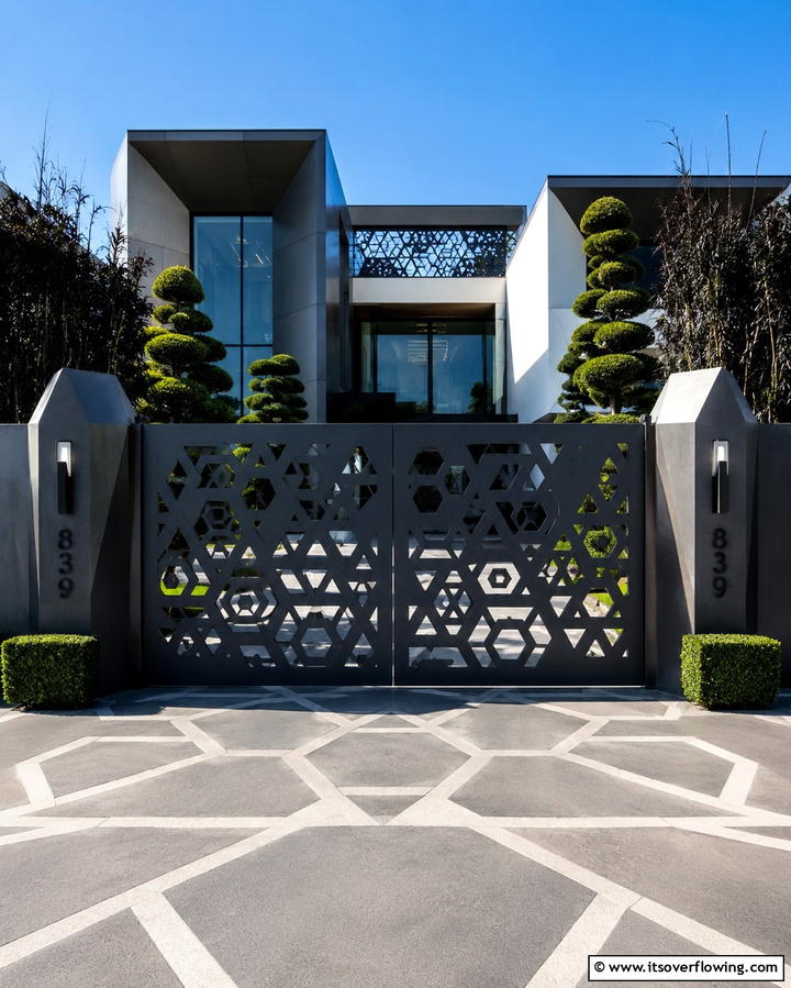 Geometric Pattern Gate - 30 Inviting Front Gate Designs for Home Entrances