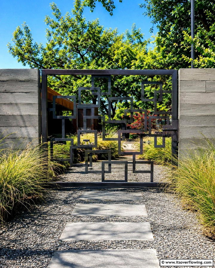 Geometric Pattern Gate - 25 Metal Garden Gate Ideas to Enhance Your Outdoor Space