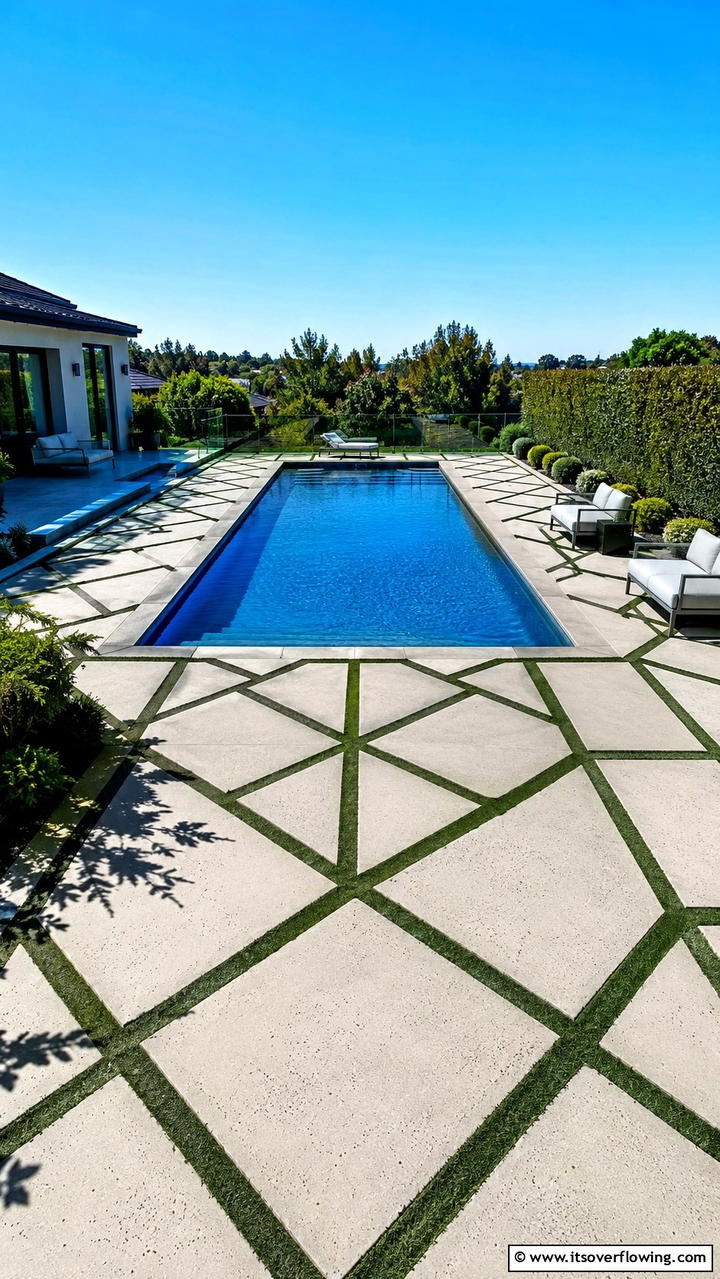 Geometric Pattern Layout - 30 Concrete Pavers Around Pool Ideas for Durable Style