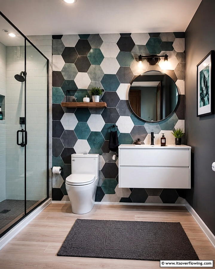 Geometric Pattern Play - 30 Basement Bathroom Ideas for Small and Functional Spaces
