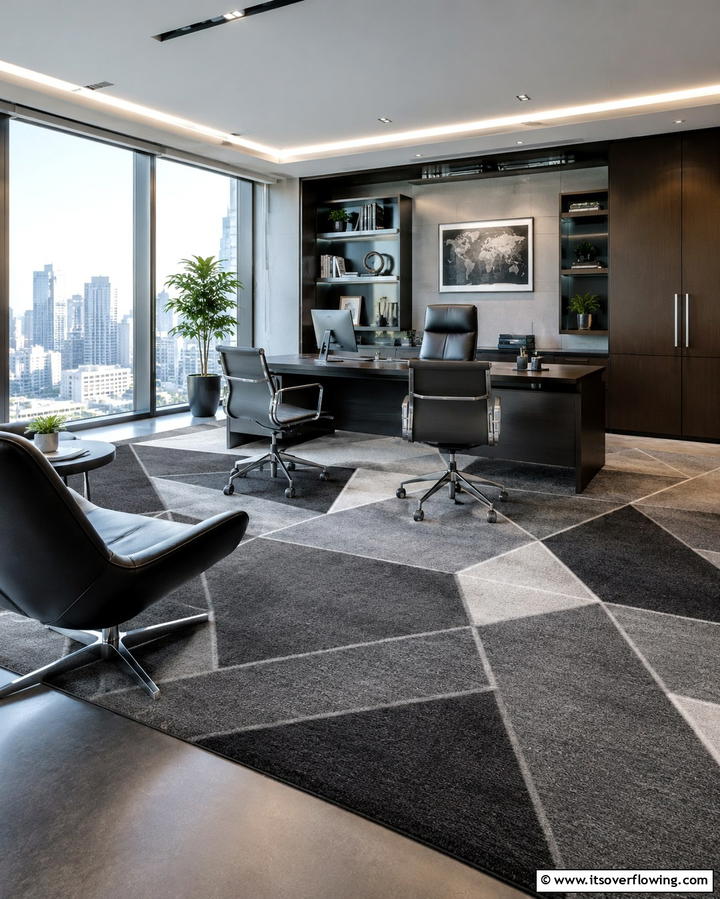 Geometric Pattern Rugs for Modern Offices - 25 Office Rug Ideas to Transform Your Workspace