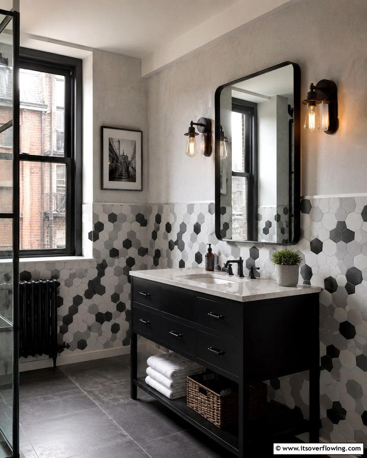 Geometric Pattern Tiles - 30 Half-Wall Tile Bathroom Ideas for Functional Style