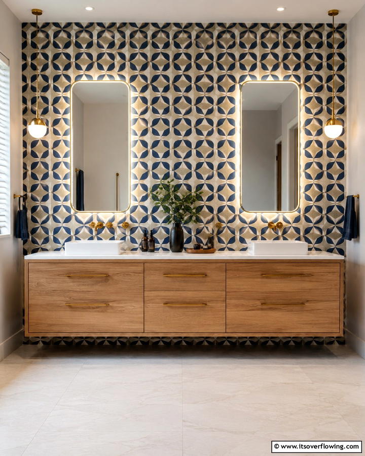Geometric Pattern Tiles - 30 Stunning Bathroom Wall Ideas to Elevate Your Space