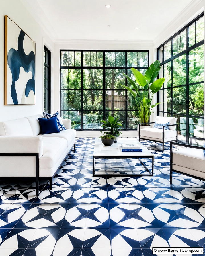 Geometric Pattern Tiles - 20 Sunroom Tile Floor Ideas for Durable and Stylish Floors