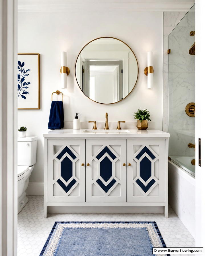 Geometric Pattern Vanity Door - 30 Small Bathroom Vanity Ideas for Space-Saving Style