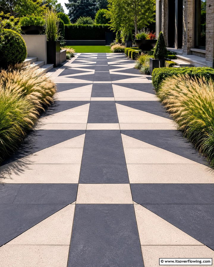 Geometric Pattern Walkway - 25 Concrete Paver Walkway Ideas for Durable Design