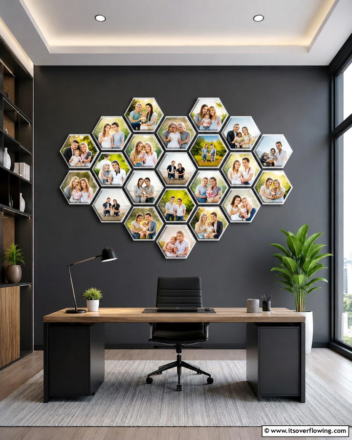 Geometric Pattern Wall - 30 Family Photo Wall Ideas to Display Memories