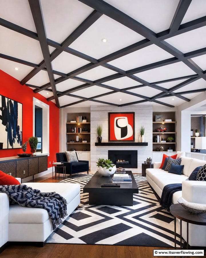 Geometric Patterned Brilliance - 21 Decorative Ceiling Beam Ideas for Rustic Charm