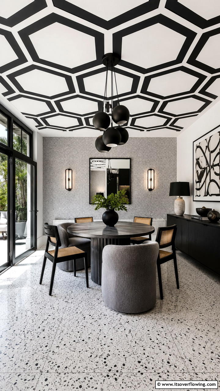 Geometric Patterned Ceiling - 30 Dining Room Ceiling Ideas to Elevate Your Space