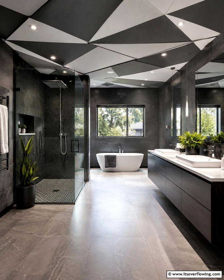 Geometric Patterned Ceilings - 30 Inspiring Bathroom Ceiling Ideas for Modern Homes
