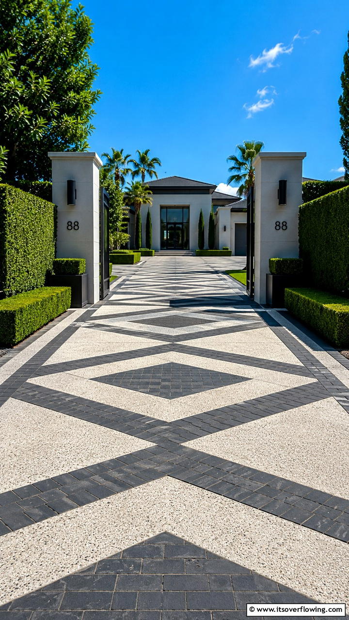 Geometric Patterned Drive - 30 Driveway Entrance Ideas for Impressive Arrivals