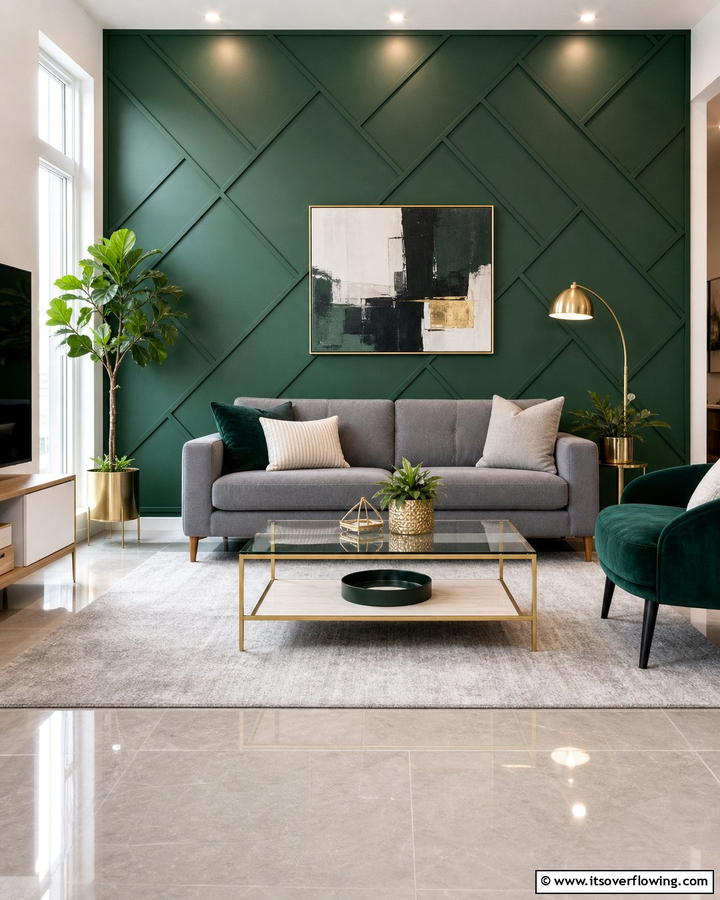 Geometric Patterned Green Accent - 21 Green Accent Wall Ideas for Bold and Serene Interiors
