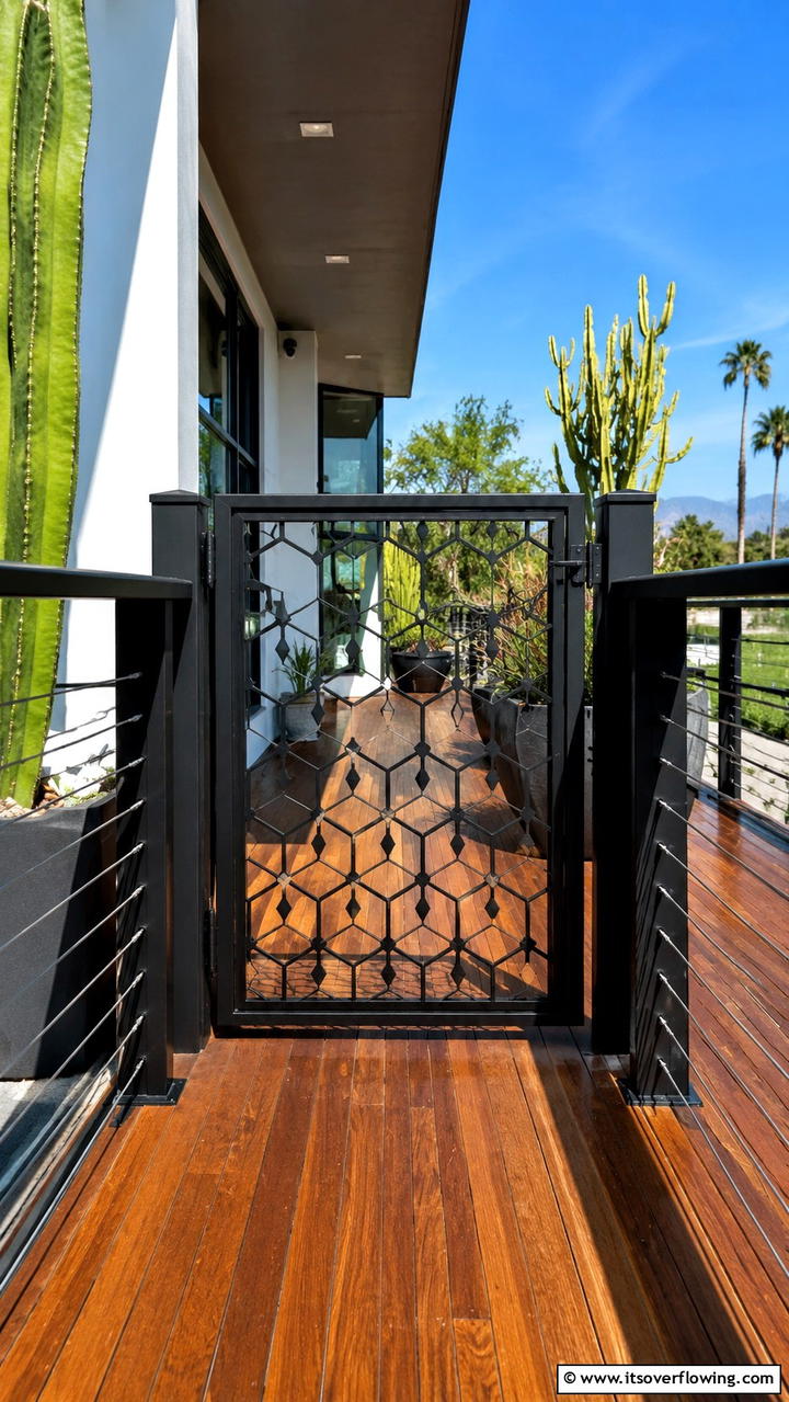 Geometric Patterned Mesh - 30 Deck Gate Ideas for Safety and Outdoor Style