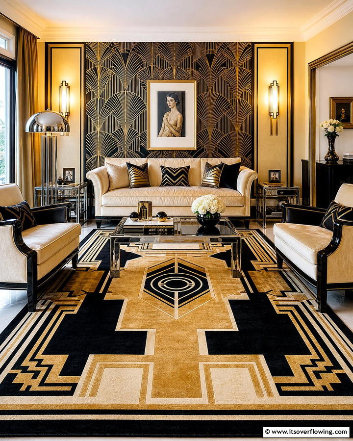 Geometric Patterned Rugs - 25 Vintage 1930s Living Room Design Ideas for Nostalgia