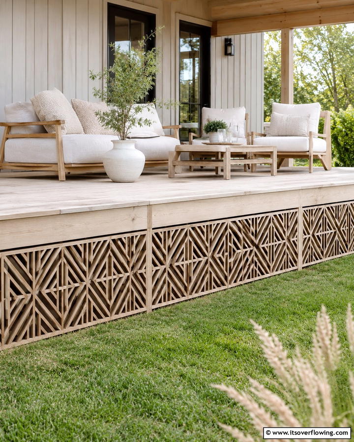 Geometric Patterned Skirting - 30 Stylish Deck Skirting Ideas to Elevate Outdoor Entertaining