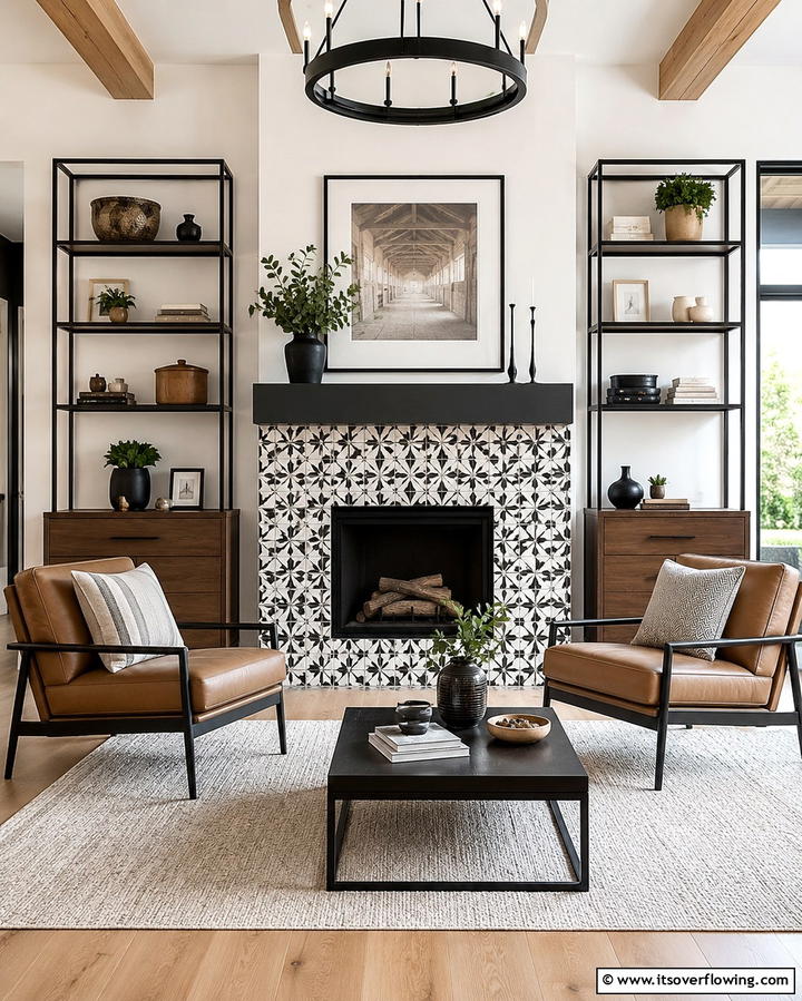 Geometric Patterned Tiles - 25 Farmhouse Fireplace Tile Ideas for a Rustic Look