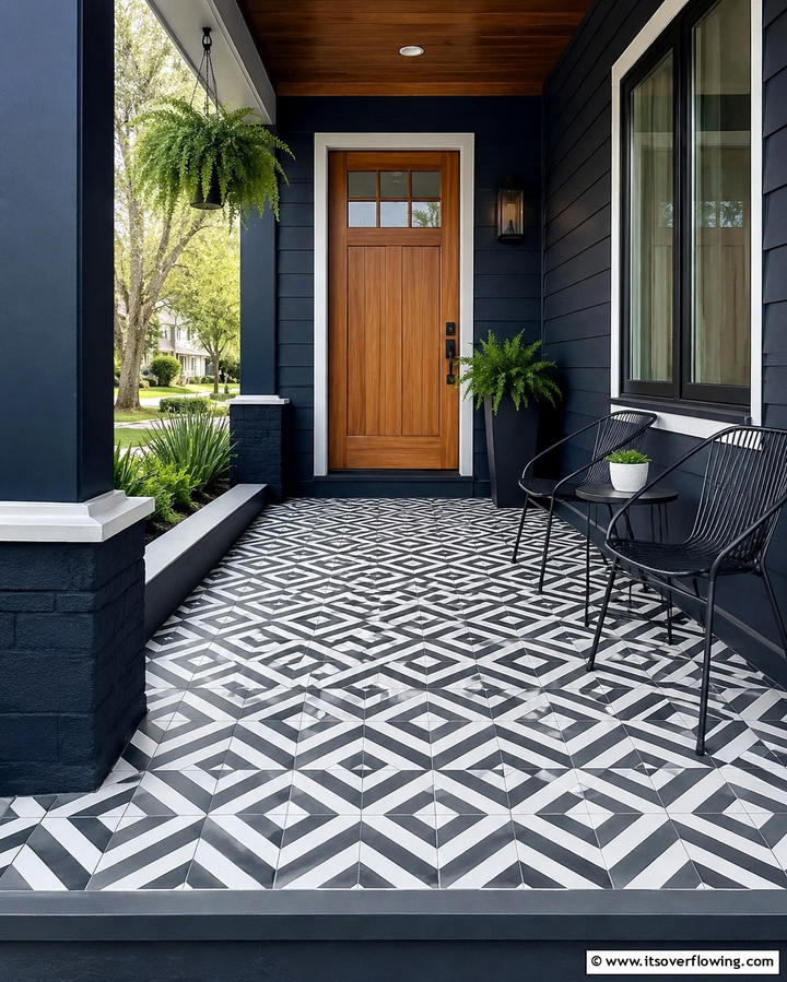 Geometric Patterned Tiles - 25 Front Porch Tile Ideas for a Welcoming Entrance