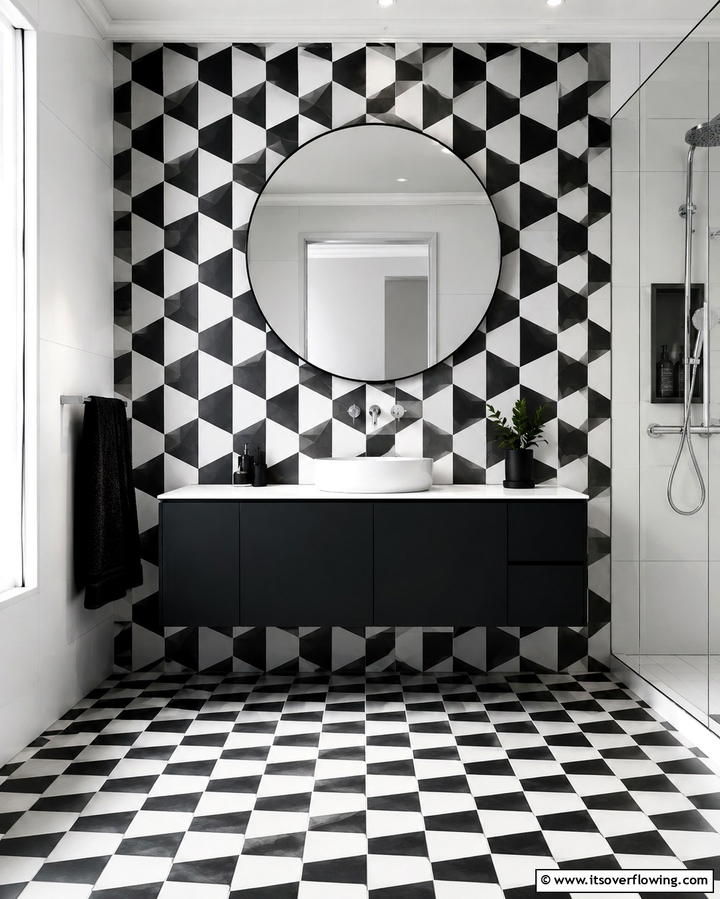 Geometric Patterned Tiles - 30 Bathroom Art Ideas to Elevate Your Walls with Personality