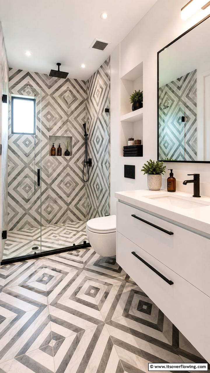 Geometric Patterned Tiles - 30 Bathroom Tile Ideas to Refresh Your Space with Style