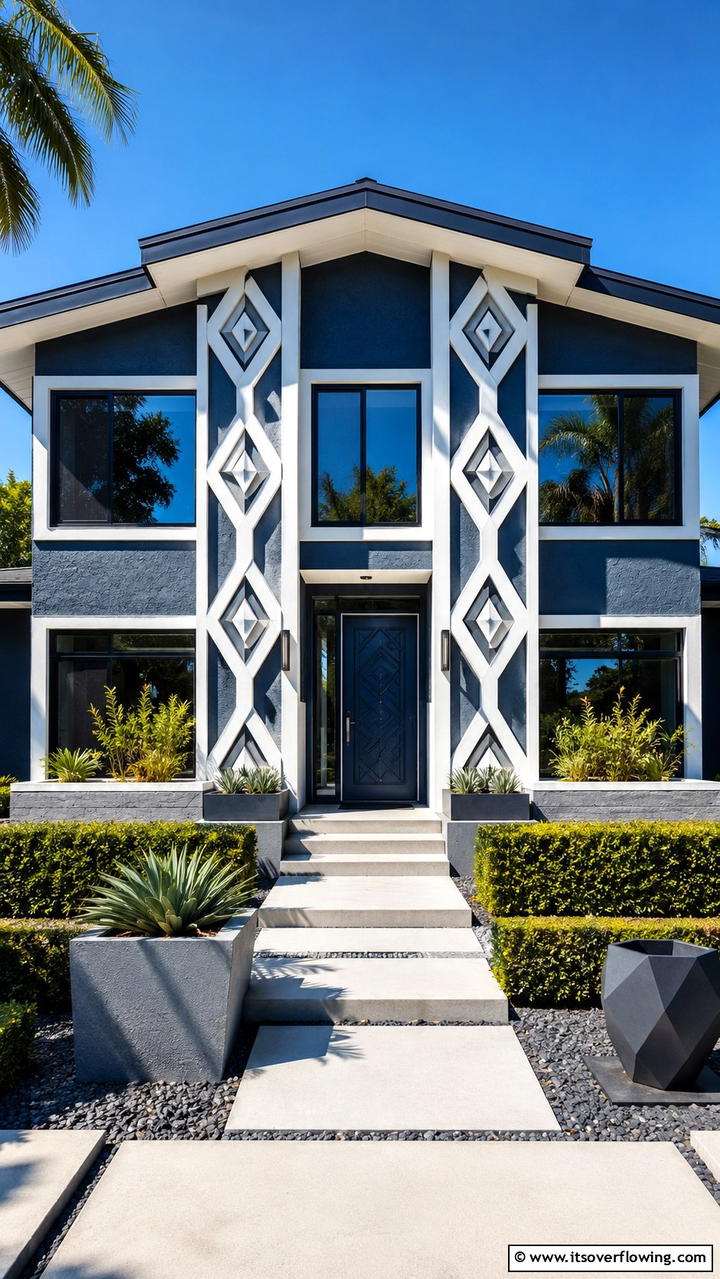 Geometric Patterned Trim - 30 Exterior Window Trim Ideas to Enhance Curb Appeal