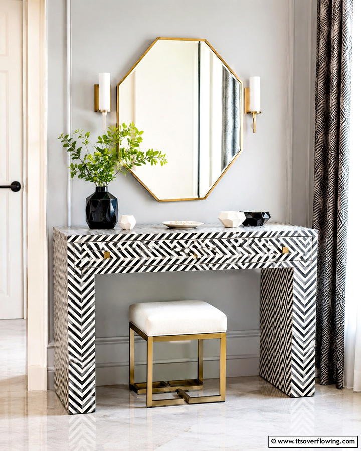 Geometric Patterned Vanity Art - 30 Bedroom Vanity Ideas for Chic and Functional Dressing Areas