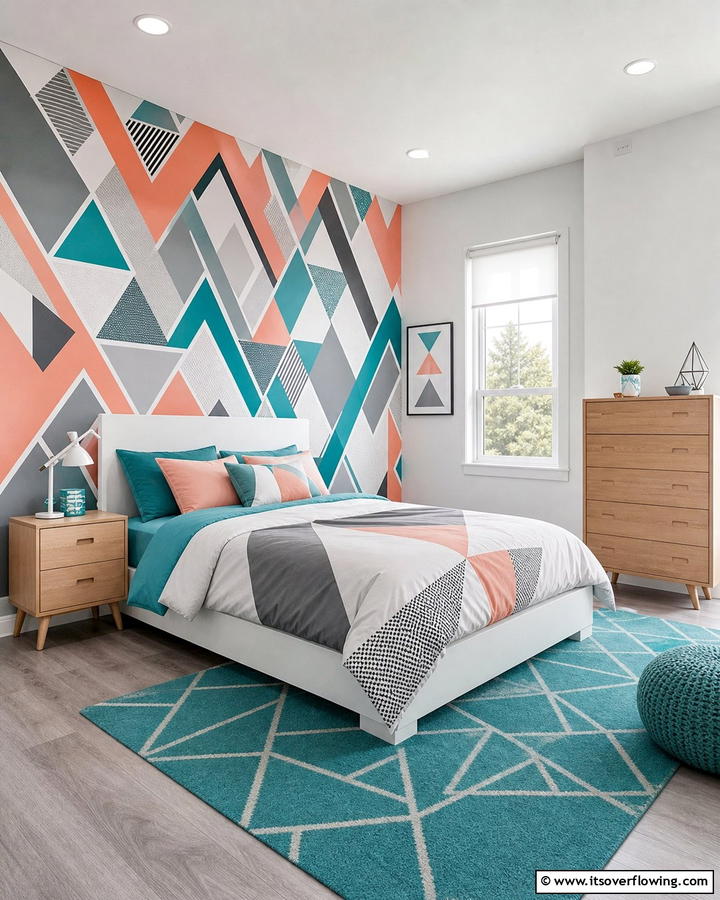 Geometric Patterned Wallpaper - 30 1980s Bedroom Decor Ideas for a Retro-Inspired Space