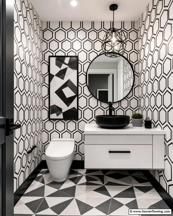 Geometric Patterns - 20 Eclectic Powder Room Ideas for a Unique Look
