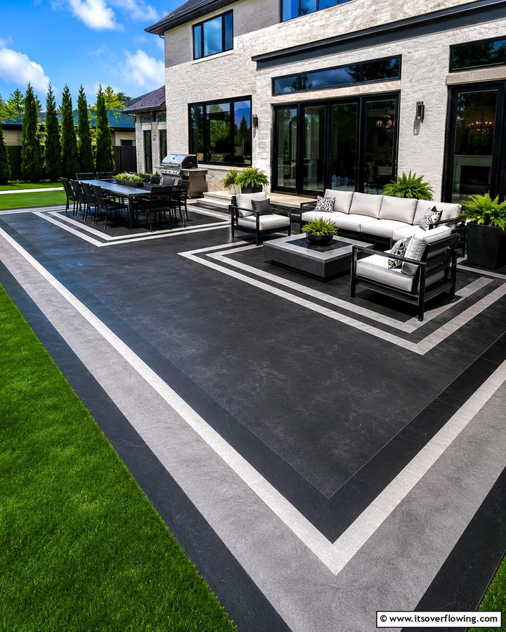 Geometric Patterns - 25 Black Concrete Patio Ideas for Modern Outdoor Spaces