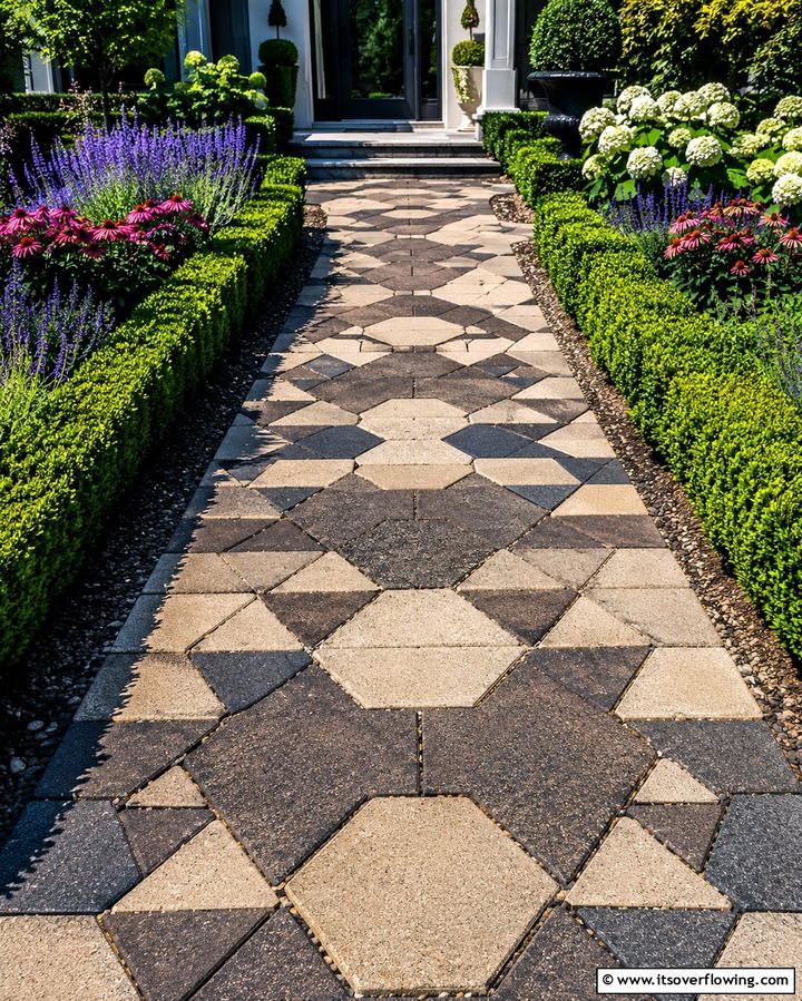 Geometric Patterns - 25 Concrete Paver Walkway Ideas for Durable Design