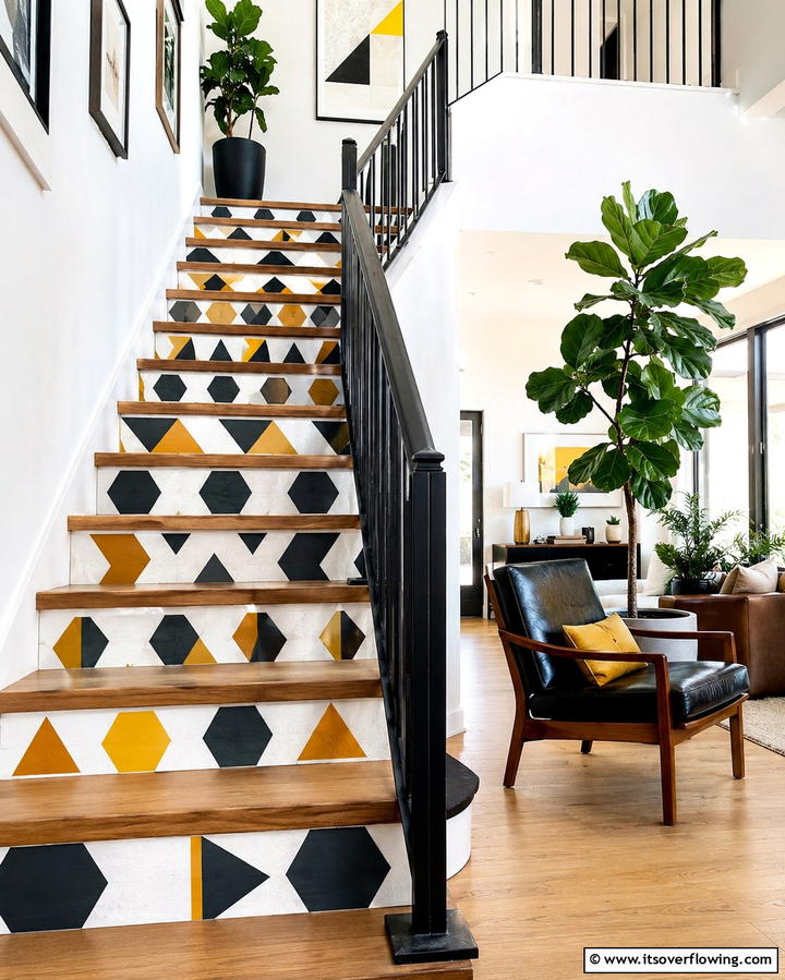 Geometric Patterns - 25 Painted Stair Ideas to Transform Your Home