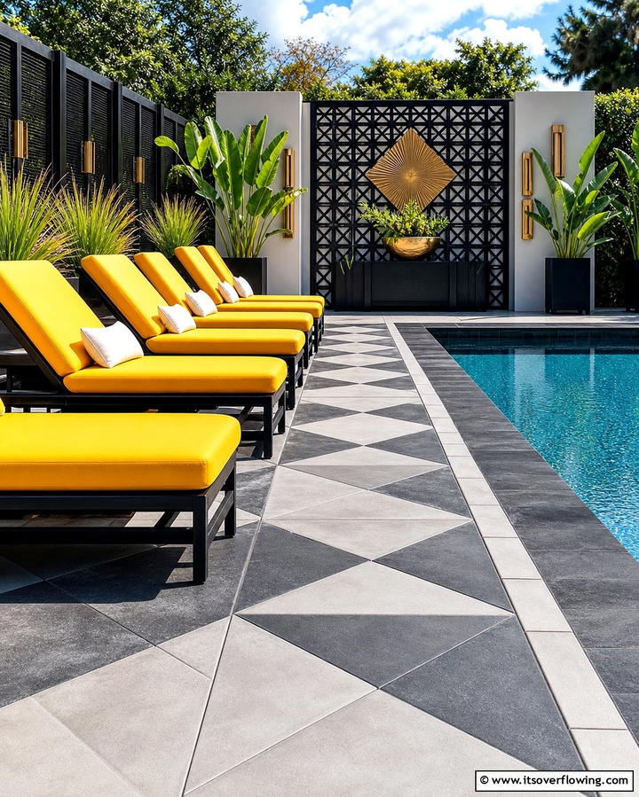 Geometric Patterns - 25 Stamped Concrete Pool Deck Ideas for Durability