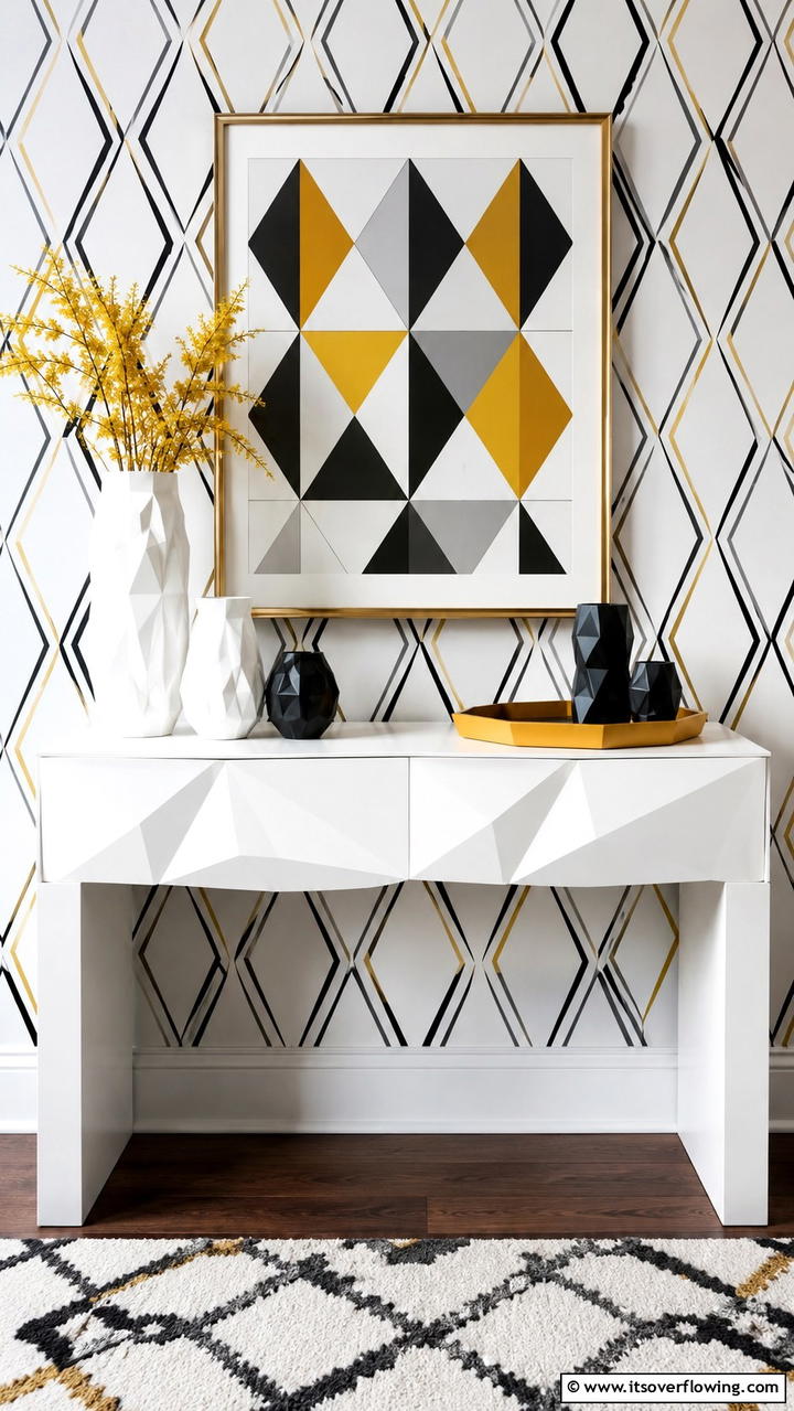 Geometric Patterns - 30 Console Table Decor Ideas- Elevate Entryways and Halls