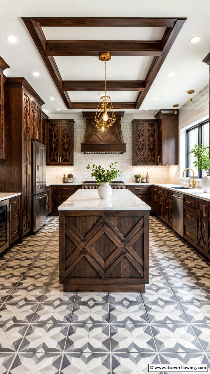 Geometric Patterns - 30 Dark Wood Kitchen Cabinet Designs for Classic Style