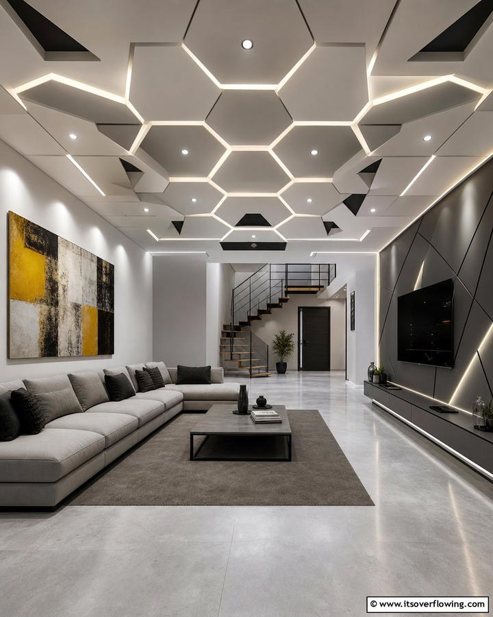 Geometric Patterns - 20 Living Room False Ceiling Design Ideas to Elevate Your Space