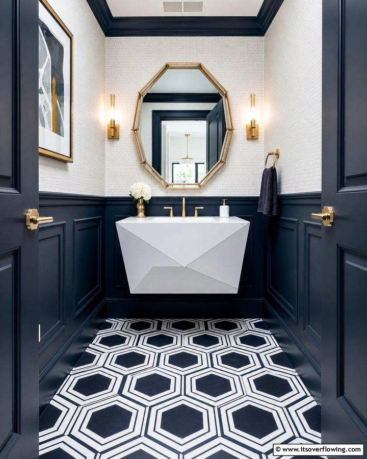 Geometric Patterns Powder Room - 21 Powder Room Designs for Stylish Small Bathroom Spaces