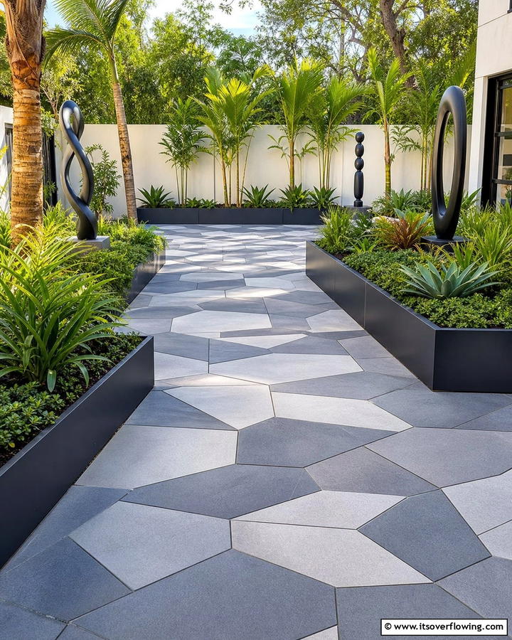 Geometric Patterns for Modern Aesthetics - 20 Grey Paver Walkway Ideas for a Modern Landscape