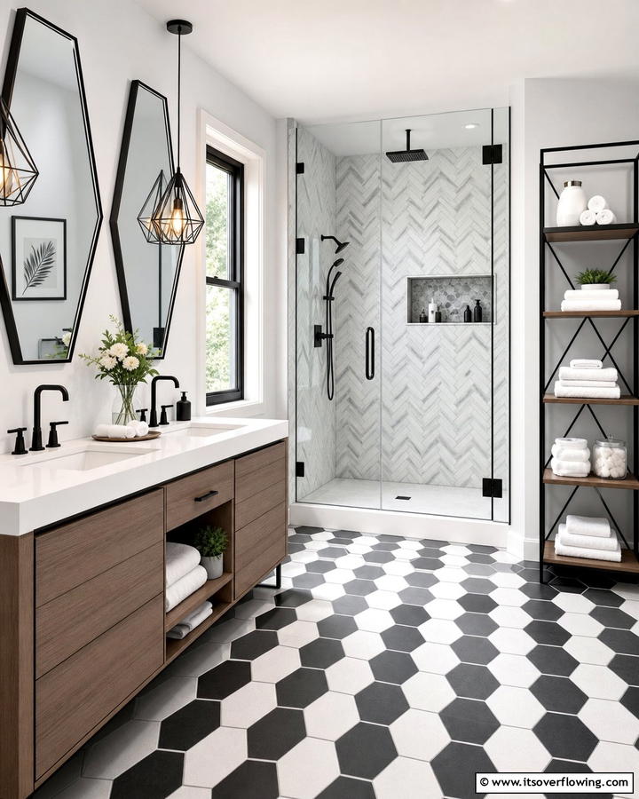 Geometric Patterns for Modern Spa Feel - 30 Serene Spa Decor Ideas for a Relaxing Bathroom Retreat