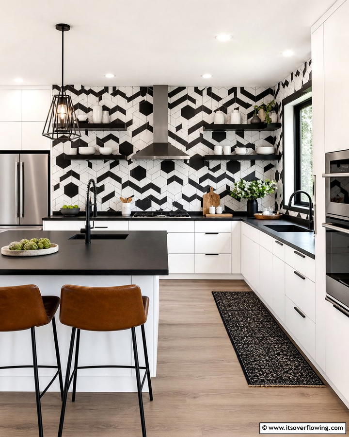 Geometric Patterns for Visual Interest - 25 Black and White Kitchen Backsplash Ideas