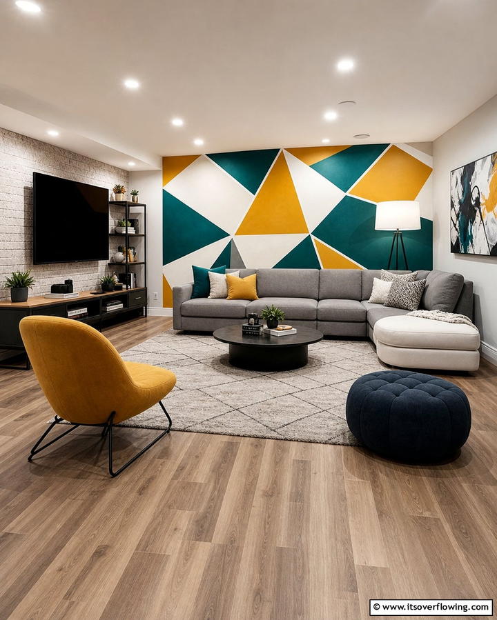 Geometric Patterns for a Bold Statement - 25 Basement Accent Wall Ideas to Transform Your Space