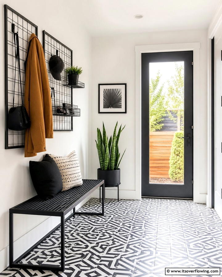 Geometric Patterns for a Contemporary Look - 25 Mudroom Tile Floor Ideas- Durable & Stylish Designs