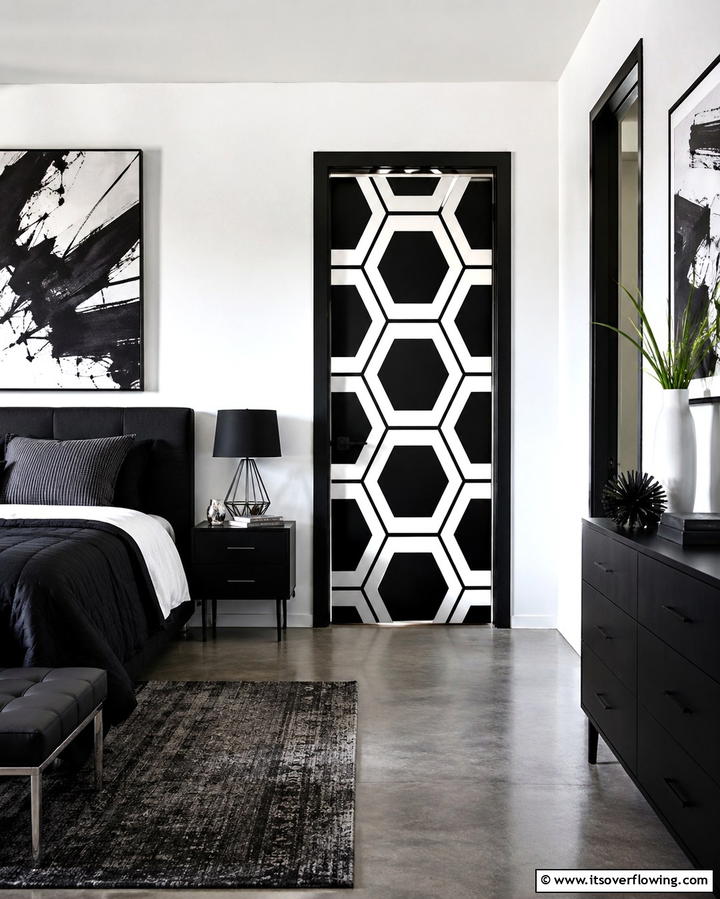 Geometric Patterns for a Modern Look - 25 Creative Bedroom Door Decorating Ideas for Style