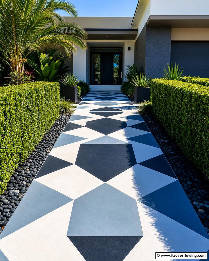 Geometric Patterns for a Modern Look - 20 Concrete Walkway Painting Ideas for a Unique Path
